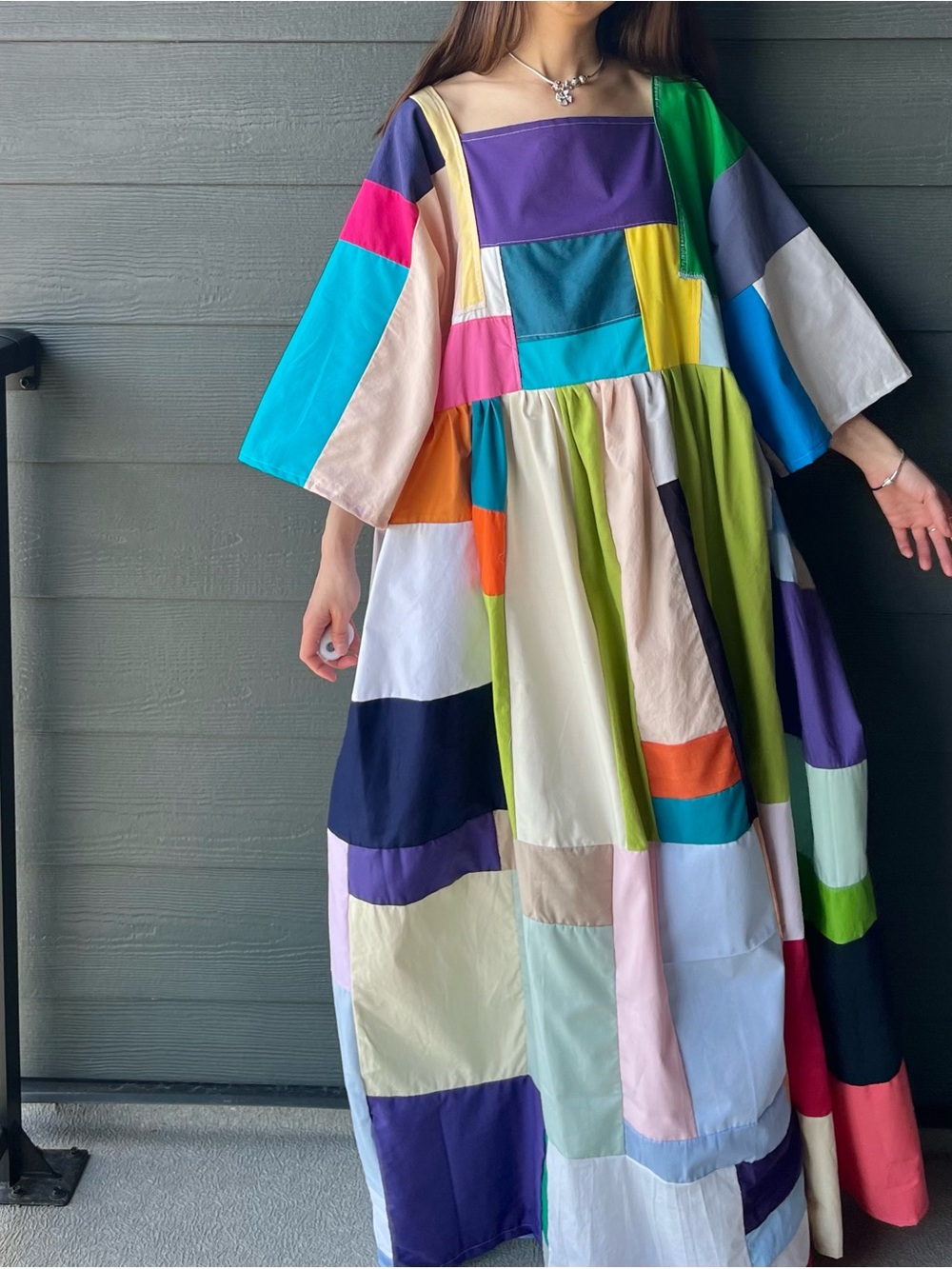 Handmade Quilted Patchwork Colorblock Dress SKU 07081 - Picture 11 of 16
